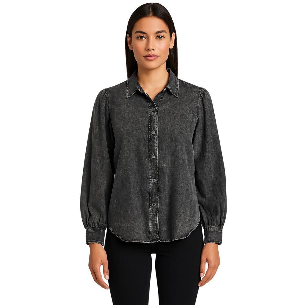 RAILS Angelica Button-Up Shirt Black Acid Wash Size Large